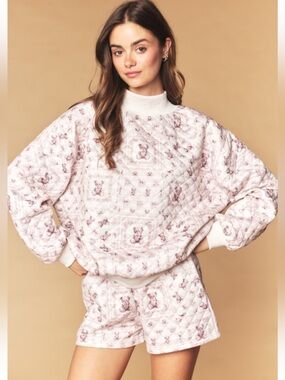 633. Rareraw quilted teddy bear print sweatshirt shorts set